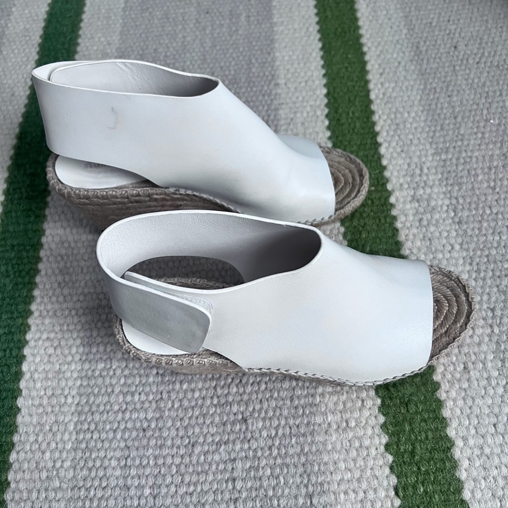 Celine White Leather Espadrille Slingback Wedges